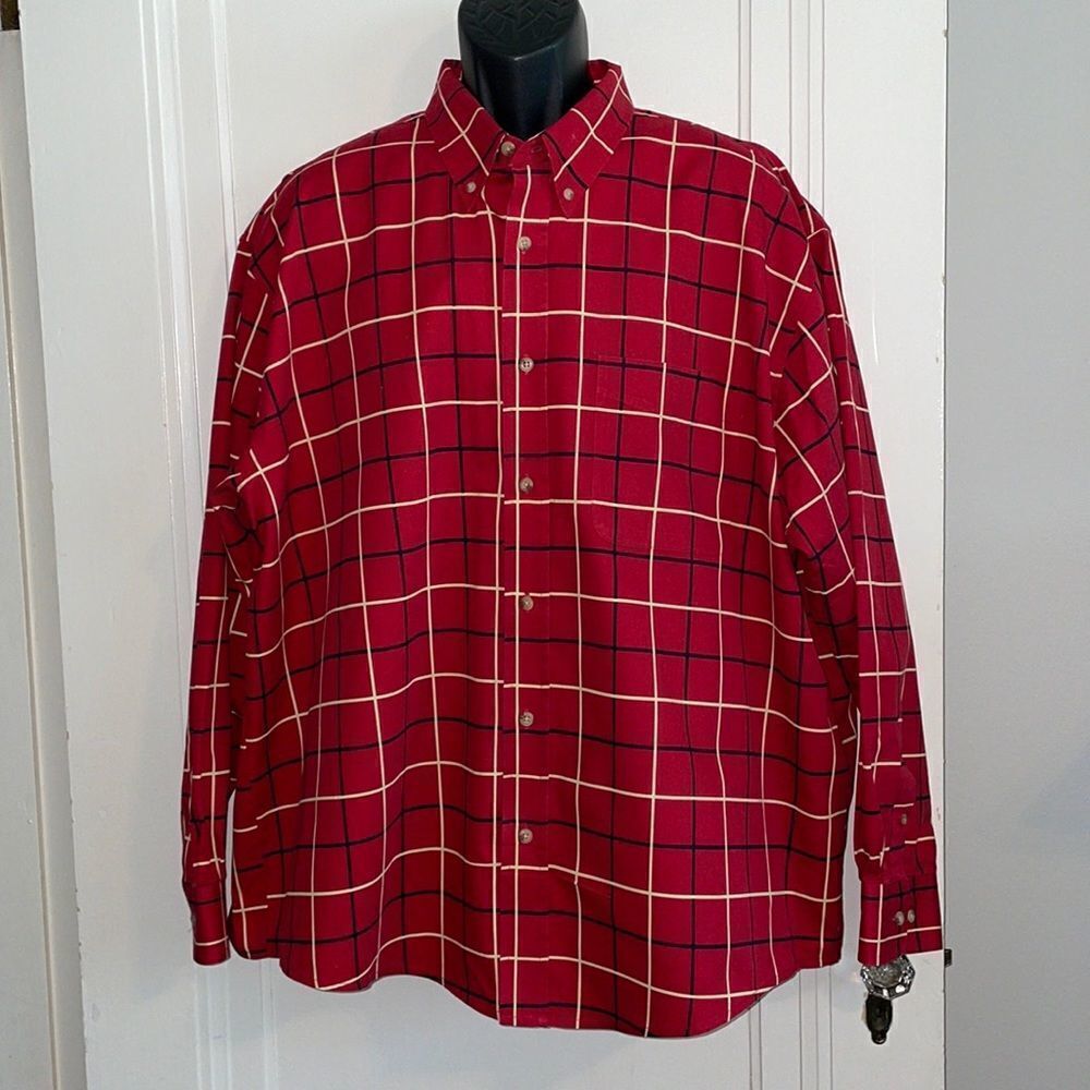 Natural Issue red, black‎ & cream checked long sleeved cotton shirt